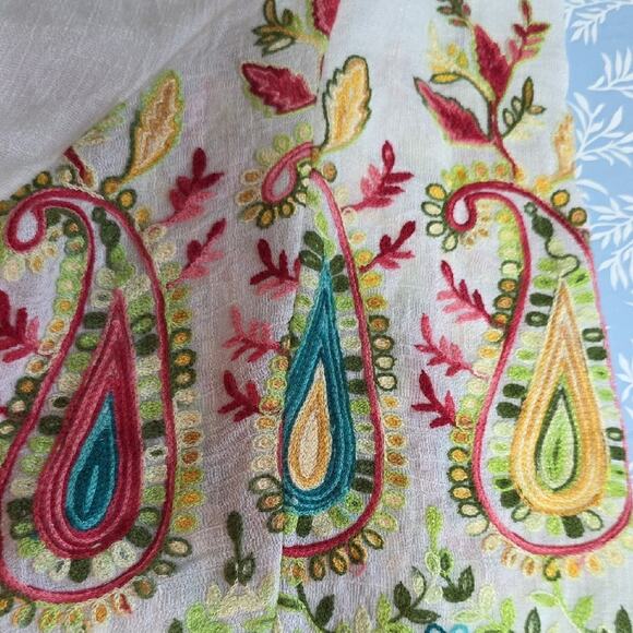 Womens 1X Embroidered Sleeves Bohemian Gauzy Sheer Fairy Resort Lace White Top - Picture 4 of 12